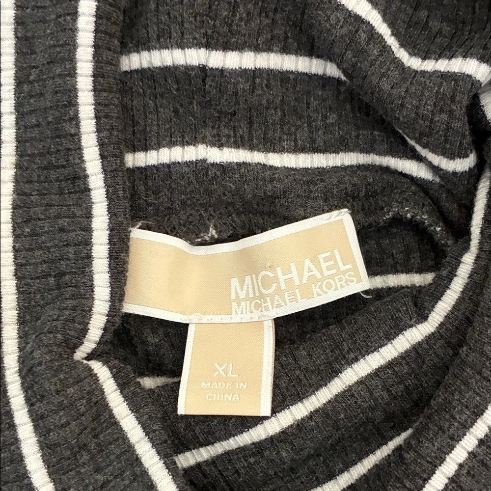 Michael Kors Black and White‎ Striped Turtleneck Top